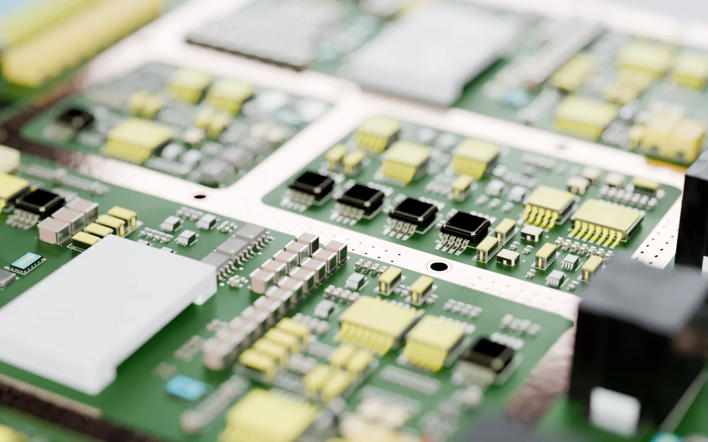 Close-up of a GaN power stage and planar magnetics on the ADHA board
