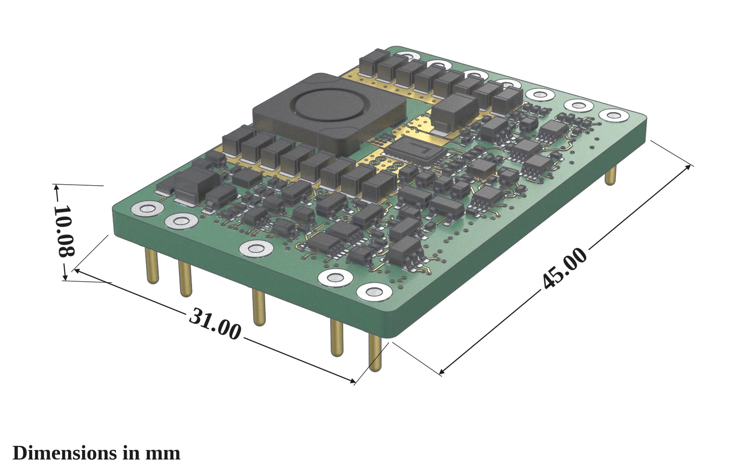 Dimensioned drawing of the FSBB200-GaN module